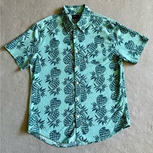 JACHS New York Men’s Hawaiian Shirt Large Blue Pineapple Print 100% Cotton